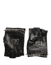 Women Black Embellished Wrist Length Mitten Gloves