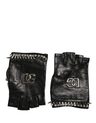 Women Black Embellished Wrist Length Mitten Gloves