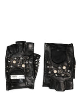 Black Embellished Wrist Length Mitten Women Gloves