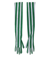 Green White Stripes Nylon Elbow Length Women Gloves