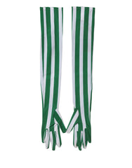 Green White Stripes Nylon Elbow Length Women Gloves