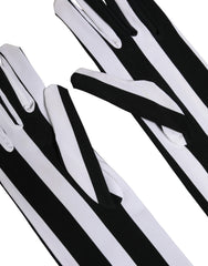 Black White Stripes Nylon Elbow Length Women Gloves