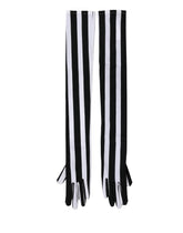 Black White Stripes Nylon Elbow Length Women Gloves