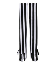 Black White Stripes Nylon Elbow Length Women Gloves