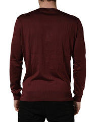 Maroon Silk Men Crew Neck Pullover Sweater