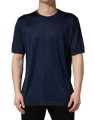 Dark Blue Silk Short Sleeve CrewNeck T-shirt