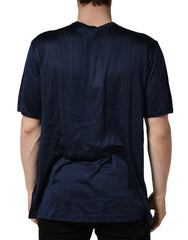 Dark Blue Silk Short Sleeve CrewNeck T-shirt