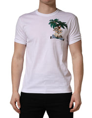 White Palm Embroidered Men Crew Neck T-shirt