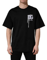 Black Logo Embroidered Men Crew Neck T-shirt