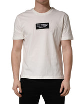 White Logo Patch Cotton Men Crew Neck T-shirt