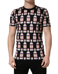 Black Bottle Print Cotton Crew Neck T-shirt