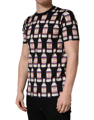 Black Bottle Print Cotton Crew Neck T-shirt
