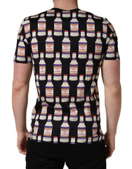 Black Bottle Print Cotton Crew Neck T-shirt