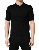 Black Wool Short Sleeves Men Polo T-shirt
