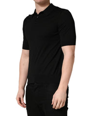 Black Wool Short Sleeves Men Polo T-shirt