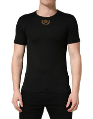 Black Crown Embroidery Men Crew Neck T-shirt