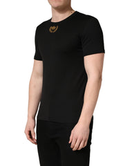 Black Crown Embroidery Men Crew Neck T-shirt