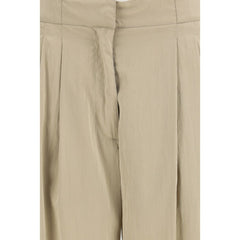 Beige Silk Casual Pants