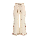 Beige Cotton Flared Pants