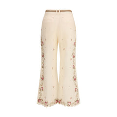 Beige Cotton Flared Pants