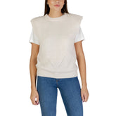 Cream Polyester Sleeveles Sweater