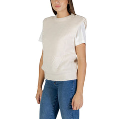 Cream Polyester Sleeveles Sweater