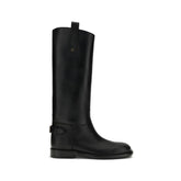 Black Calf Leather Bos Taurus Flat Boots