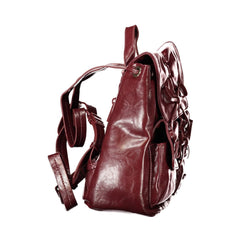 Burgundy Polyurethane Women Backpack