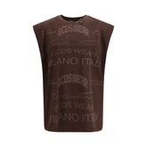 Brown Cotton Sleeveles T-Shirt