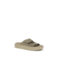 Beige Calf Leather Bos Taurus Flat Sandals