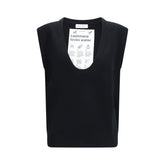 Black Elastane Sleeveles Sweater