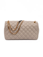 Taupe Quilted Leather Shoulder Strap Bag