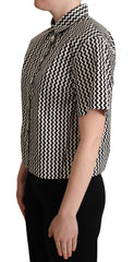 Black White Zigzag Collar Cotton Top Shirt