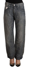 Gray Washed Ramie Straight Denim Folded Hem Jeans