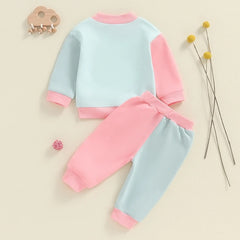 Children's Minimalist And Versatile Color Blocking Long Sleeved Set