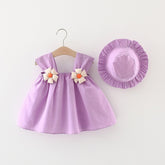 Solid Color Sling Dress Princess Skirt Free Soft Hat Children Dress
