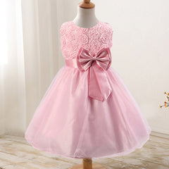 Rose flower bowknot girls dress wedding dress princess