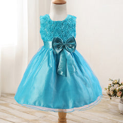 Rose flower bowknot girls dress wedding dress princess