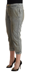 Gray 100% Cotton Mid Waist Skinny Cropped Pants