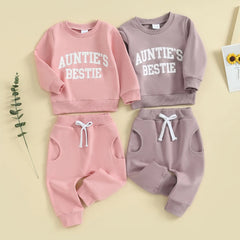 Girls Fashion Simple Letter Print Sweatshirt Suit