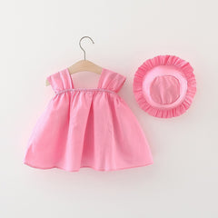 Solid Color Sling Dress Princess Skirt Free Soft Hat Children Dress