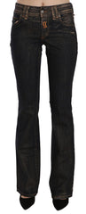 Black Washed Mid Waist Flared Denim Pants Cotton