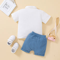 Boy's Short-sleeved Shirt Top Solid Color Shorts Two-piece Suit