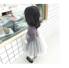 Children's Five-pointed Star Net Gauze Long-sleeved Dress