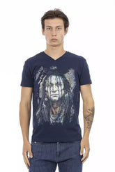 Blue Cotton Men's V-Neck T-Shirt