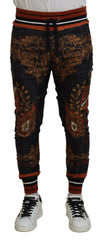 Gray Silk Baroque Crown Trousers Sport Pants
