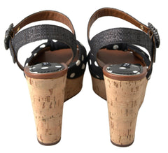 Black Wedges Polka Dotted Ankle Strap Shoes Sandals