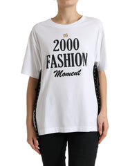 White Slogan Print Lace Detailed T-Shirt