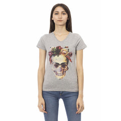 Gray Cotton Women's V-Neck Top