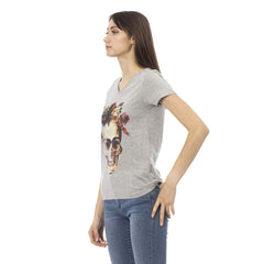 Gray Cotton Women's V-Neck Top